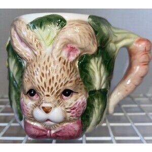 2 Dimensional Bunny Rabbit Mug Carrot Handle 16 Oz World Bazaar 4.5” Tall
